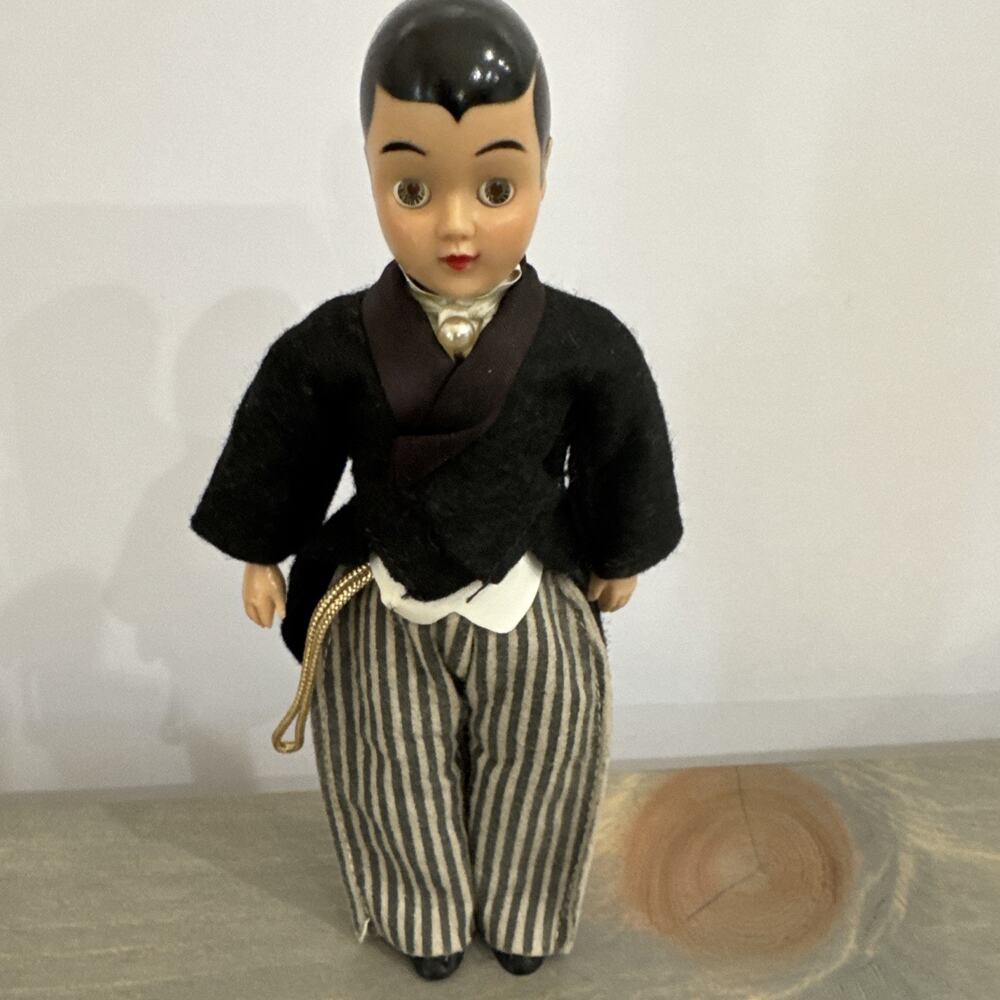 Antique Vintage Figurine Groom Doll Tuxedo Striped Pants Tie Wedding Boy 7" Tall